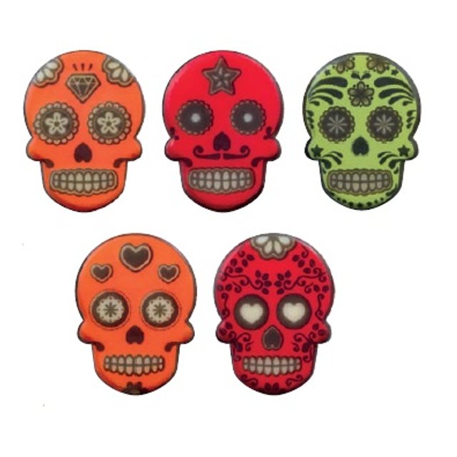 Obrázek produktu Čokoládový dekor barevné lebky "Calavera" 7 vzorů 2,5 x 3 cm 208ks PCB NA OBJEDNÁVKU