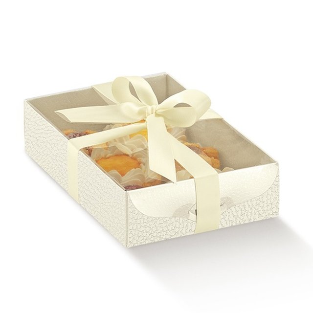 Obrázek produktu Krabice na cukroví s průhl. víčkem bílá kůže 25x19x3,5cm 1ks (krt.5x10ks) SC