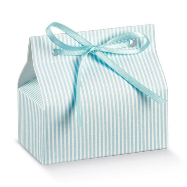 Obrázek produktu Krabička na pralinky/makronky na zavázání stuhou 7x4x3cm modrá proužky 10x10ks