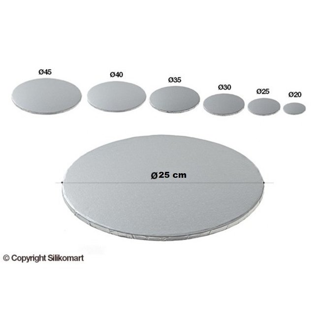 Obrázek produktu Podložka silná dortová pr.25cm v.1,2cm stříbrná Silikomart