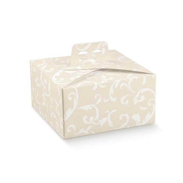Obrázek produktu Krabice na dort hranatá s uchem potisk Damascato avorio 31x31x12cm 1ks (krt.5x20ks)