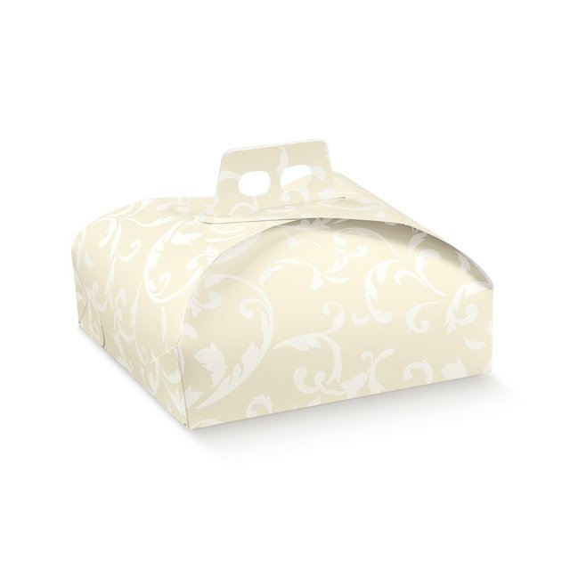 Obrázek produktu Krabice na dort oblá s uchem potisk Damascato avorio 23x23x11cm 1ks (krt.5x20ks)