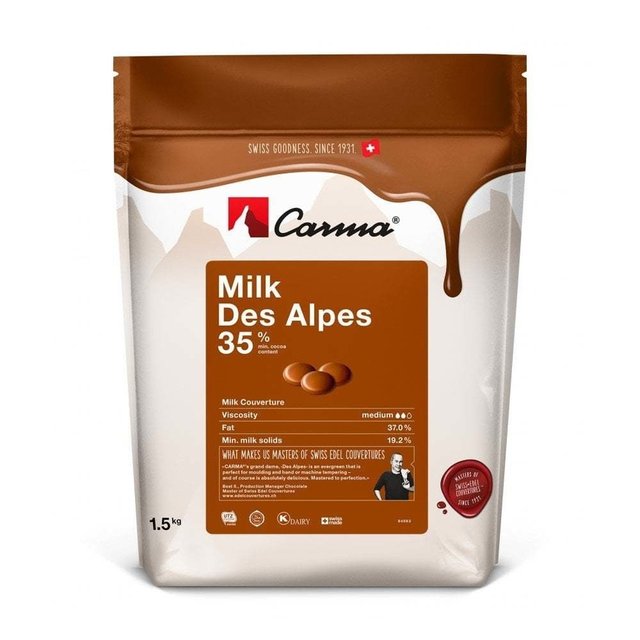 Obrázek produktu CARMA Čokoláda mléčná 35% DES ALPES 1,5kg x5