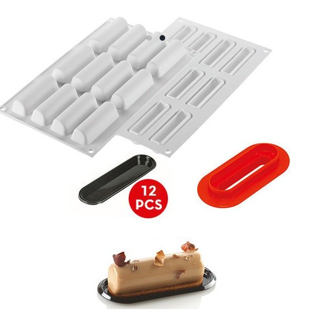 Obrázek produktu Forma silikon bílá: CYLINDRE 12x30ml eclair   7,8x2,1cm v.2,1cm