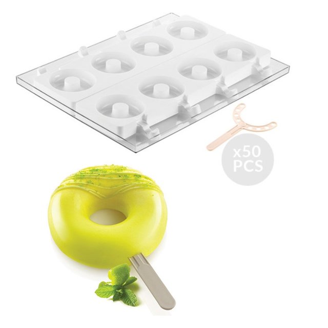 Obrázek produktu Forma silikon bílá: Sada na nanuky DONUTY pr.8cm v.2,2cm 86ml 2x4ks