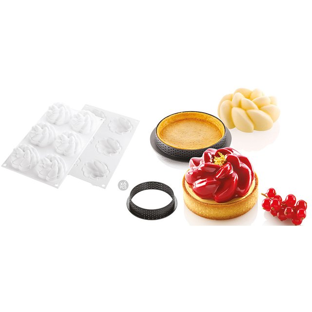 Obrázek produktu Forma silikon bílá + ráfky: Kit Tarte Ring Fleur pr. 80mm   6x90ml