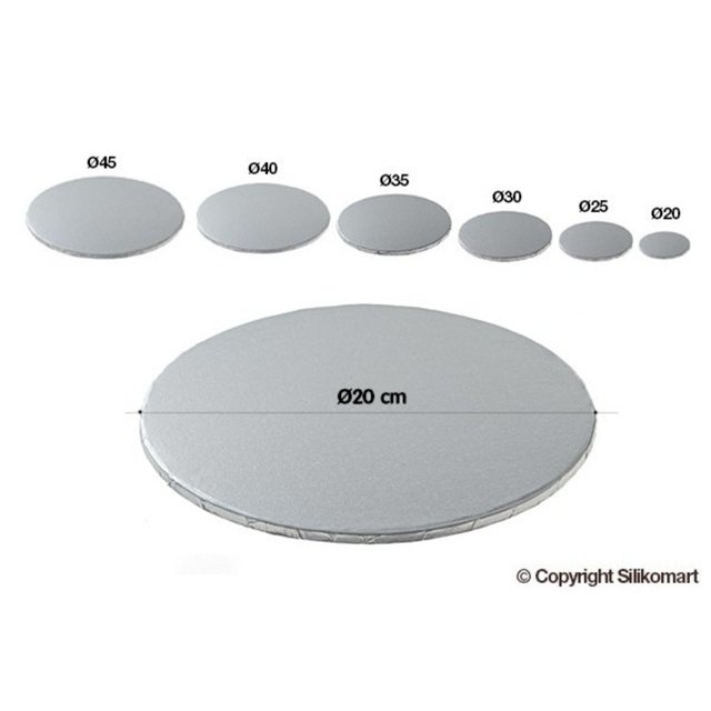 Obrázek produktu Podložka silná dortová pr.20cm v.1,2cm stříbrná Silikomart