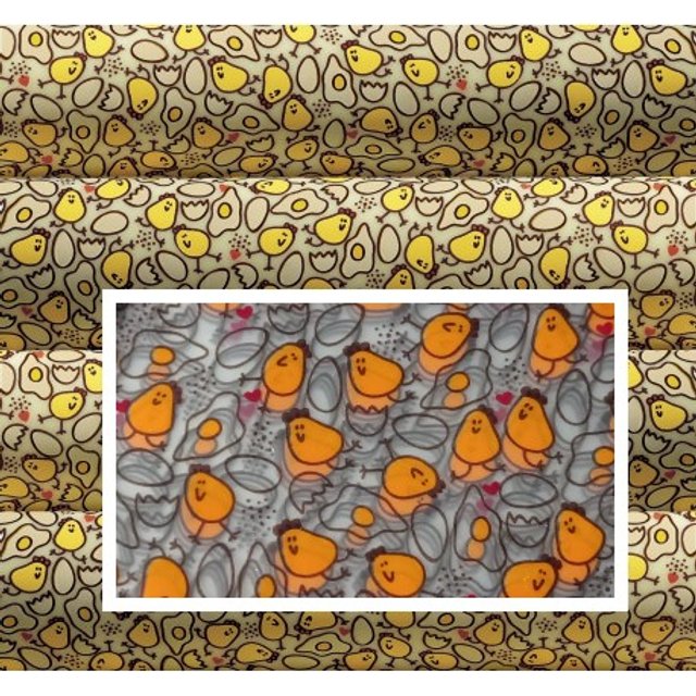 Obrázek produktu Transfer folie Sur le plat - Kuřátka a vajíčka oranžová 40x25cm 17ks PCB