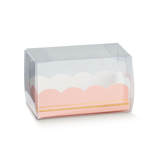 Obrázek produktu Krabička na makronky (na 7 ks) průhledná 19x5x5cm vklad růžový 1ks (bal.10ks)