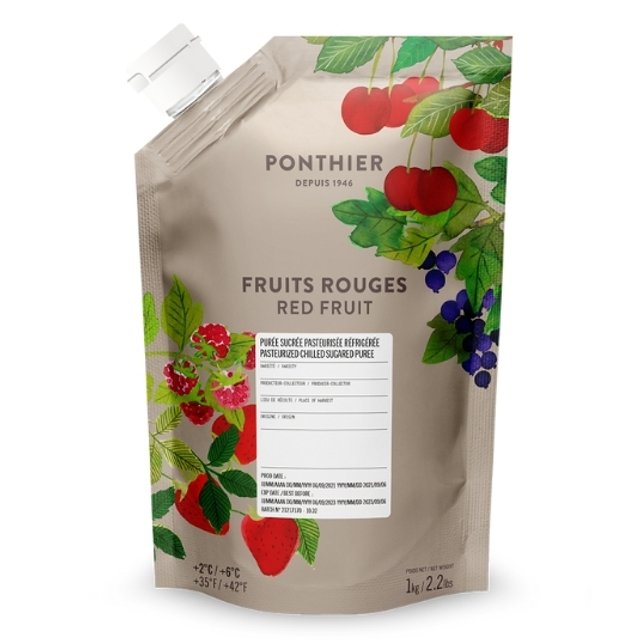 Obrázek produktu PONTHIER Pyré mix ČERVENÉ OVOCE (maliny, jahody, třešně, černý rybíz) chlazené 1kg x6