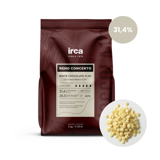 Obrázek produktu IRCA Čokoláda bílá 31,4% RENO CONCERTO WHITE 38/40 10kg (2x5kg)