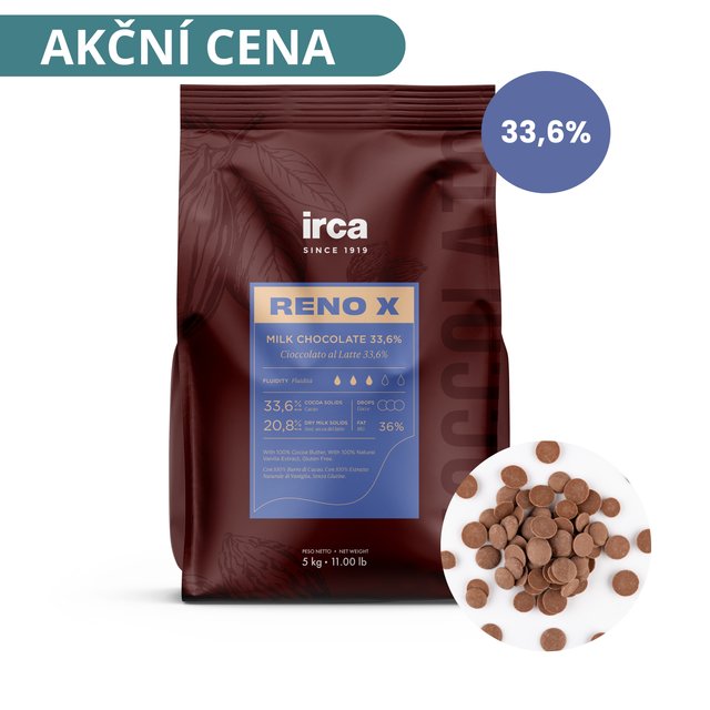 Obrázek produktu IRCA Čokoláda mléčná 33,6% RENO X 5kg (krab.10kg) AKCE