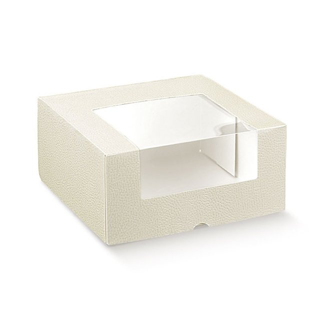 Obrázek produktu Krabice na dezerty s okénkem potisk bílá kůže 17x17x8cm 1ks (krt.10x10ks) SC