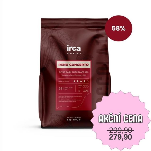 Obrázek produktu IRCA Čokoláda hořká 58% RENO CONCERTO DARK 36/38 10kg (2x5kg)