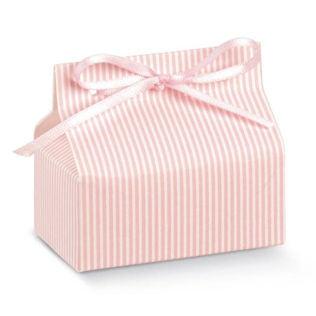 Obrázek produktu Krabička na pralinky/makronky na zavázání stuhou 7x4x3cm růžová s proužky 10x10ks