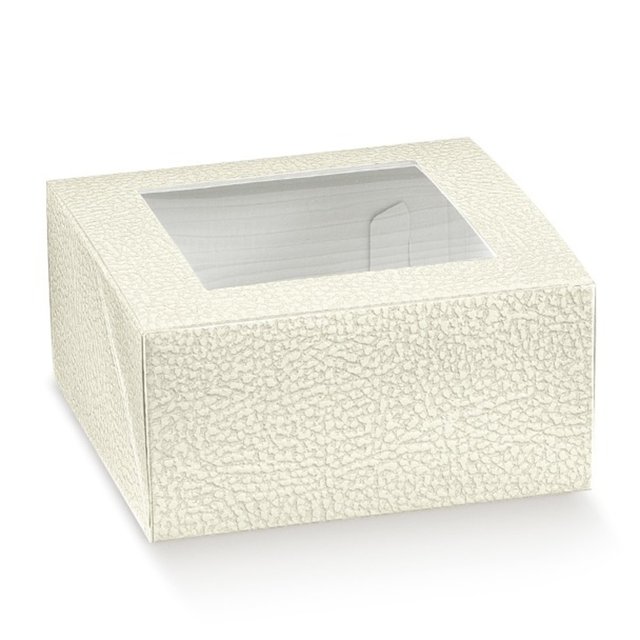 Obrázek produktu Krabice na cukroví s okénkem potisk bílá kůže 16x16x6cm 1ks (krt.20x10ks)