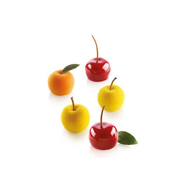 Obrázek produktu Forma silikon bílá: JABLKA TŘEŠNĚ BROSKVE 15x30ml   pr.39mm v.30mm