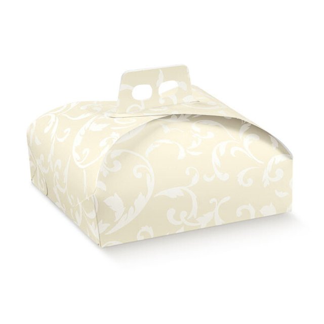 Obrázek produktu Krabice na dort oblá s uchem potisk Damascato avorio 29x29x11cm 1ks (krt.5x20ks)