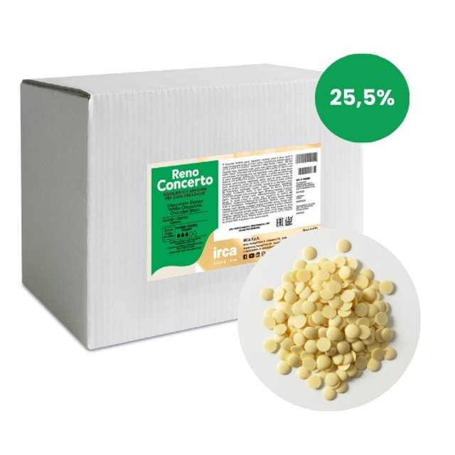 Obrázek produktu NAHRAZENO IRCA Čokoláda bílá 25,5% RENO CONCERTO WHITE 34/36 10kg (2x5kg)