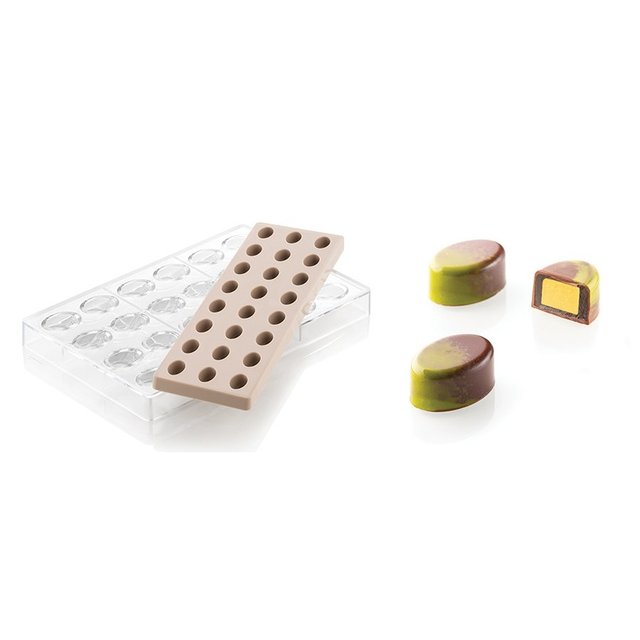 Obrázek produktu Kit na pralinky: OVÁL (forma a vklad) 23x33mmv.15mm 8,5ml 24ks Silikomart