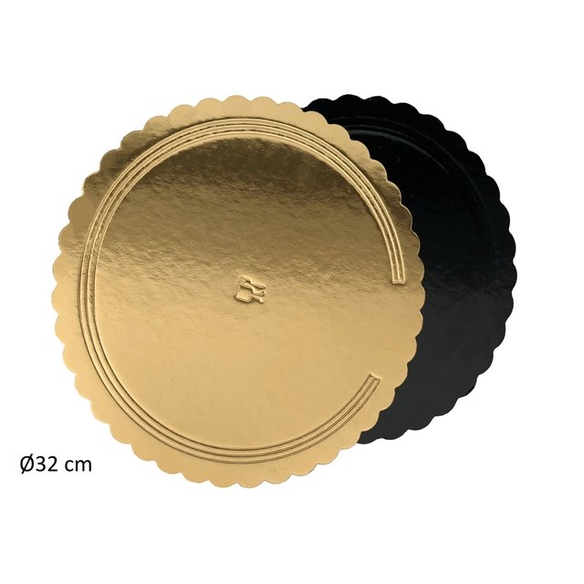 Obrázek produktu Lepenková podložka pr.32cm SILNÁ (vlnitý okraj) ČERNÁ/ZLATÁ
