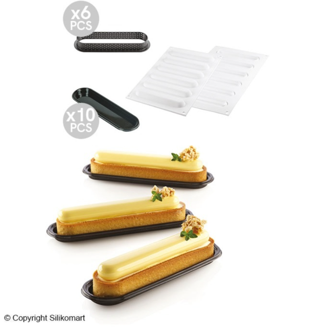 Obrázek produktu Forma silikon bílá + ráfky: Kit Tarte Ring OBLONG 146x34mm   ECLAIR 6x28,5ml