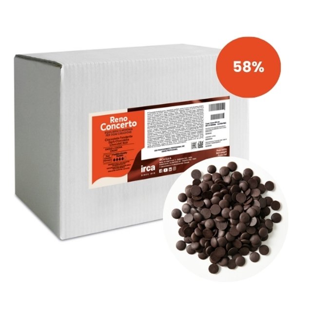 Obrázek produktu NAHRAZENO IRCA Čokoláda hořká 58% RENO CONCERTO DARK 36/38 10kg (2x5kg)