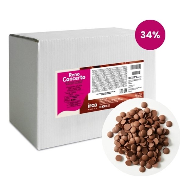 Obrázek produktu NAHRAZENO IRCA Čokoláda mléčná 34% RENO CONCERTO MILK 37/39 10kg (2x5kg)
