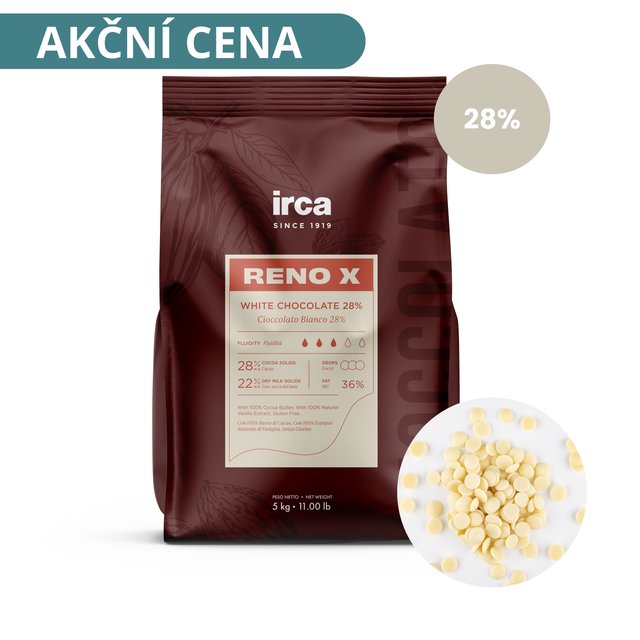 Obrázek produktu IRCA Čokoláda bílá 28% RENO X 5kg (krab.10kg) AKCE