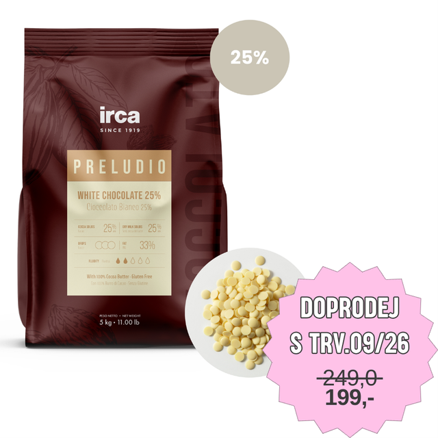 Obrázek produktu IRCA Čokoláda bílá 25% PRELUDIO WHITE 32/34 10kg (2x5kg) "cioccolato bianco"